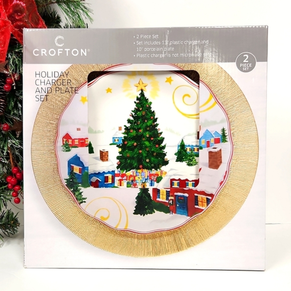 Crofton 2 Piece Porcelain Holiday Plate and Charger Set